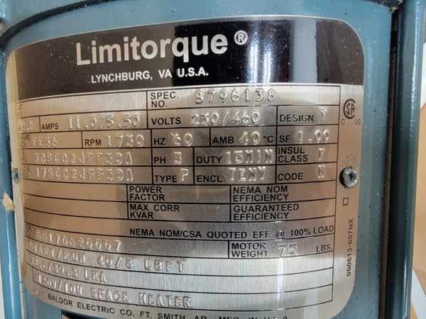 BALDOR ELECTRIC R-290-400-03R1 B796138 230/460V 11.0/5.50A NSMP