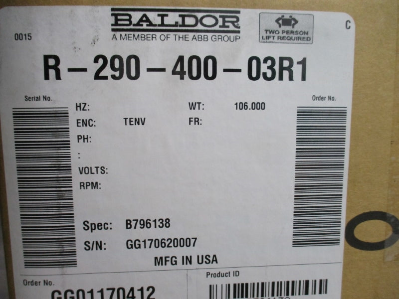 BALDOR ELECTRIC R-290-400-03R1 B796138 230/460V 11.0/5.50A NSMP