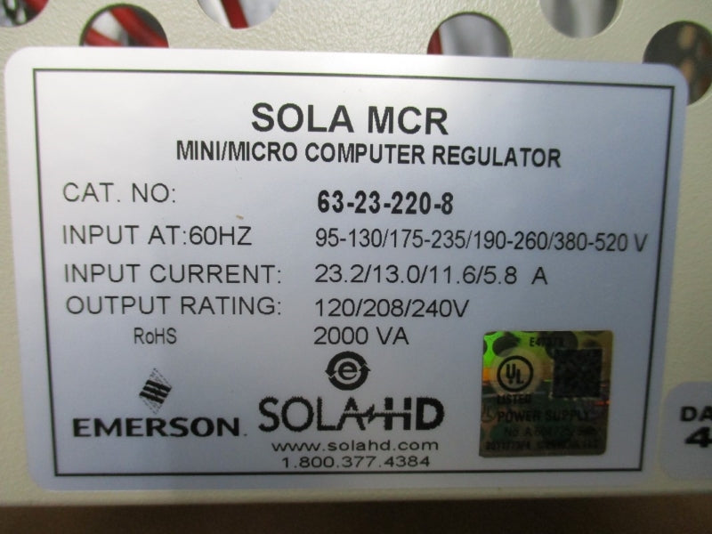 SOLA EMERSON 63-23-220-8 120/208/240/480V NSMP