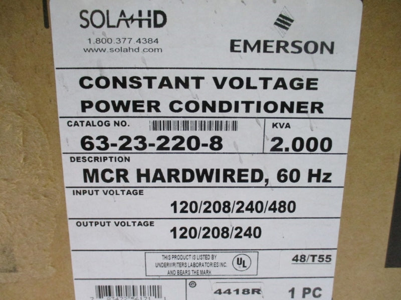 SOLA EMERSON 63-23-220-8 120/208/240/480V NSMP