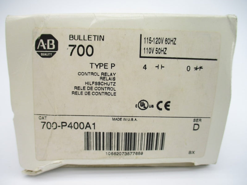 ALLEN BRADLEY 700-P400A1 SER. D 110/115-120V 10A (WH) NSMP