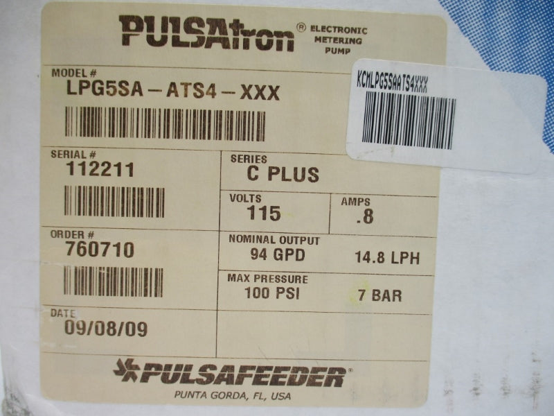 PULSAFEEDER LPG5SA-ATS4-XXX 115V .8A 100PSI NSMP