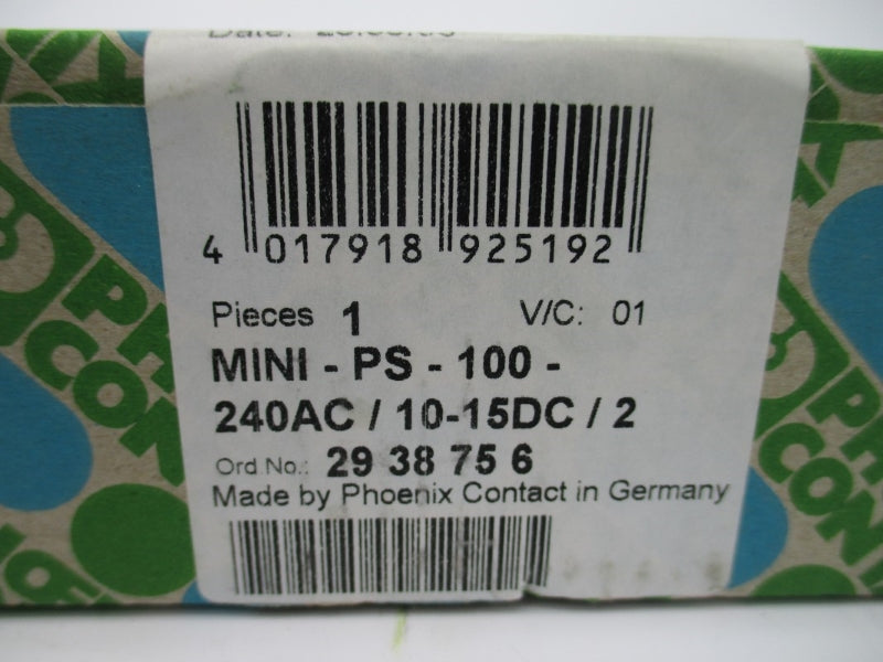 PHOENIX CONTACT MINI-PS-100-240AC/10-15DC/2 2938756 NSFS