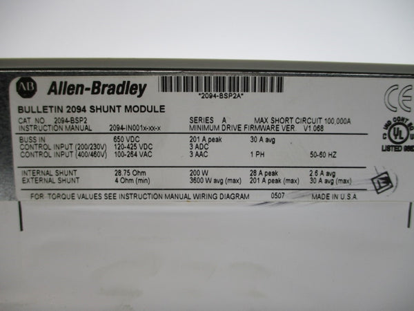 ALLEN BRADLEY 2094-BSP2 SER. A F/W V1.068 400/460VAC 3A NSMP
