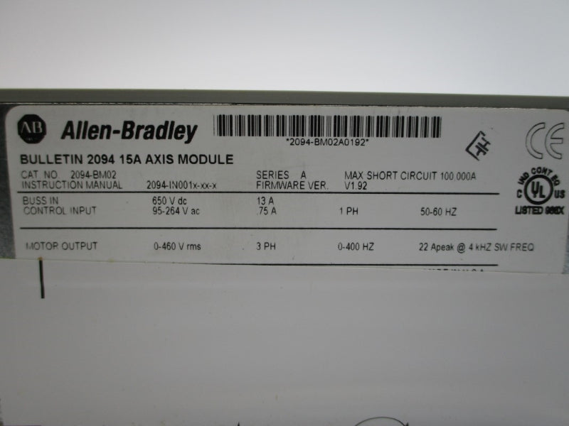 ALLEN BRADLEY 2094-BM02 SER. A F/W V1.92 650VDC 13A NSMP