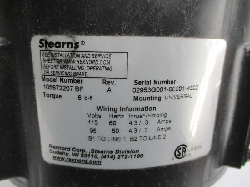 STEARNS 105672207BF 95/115V 4.3/.3A NSMP
