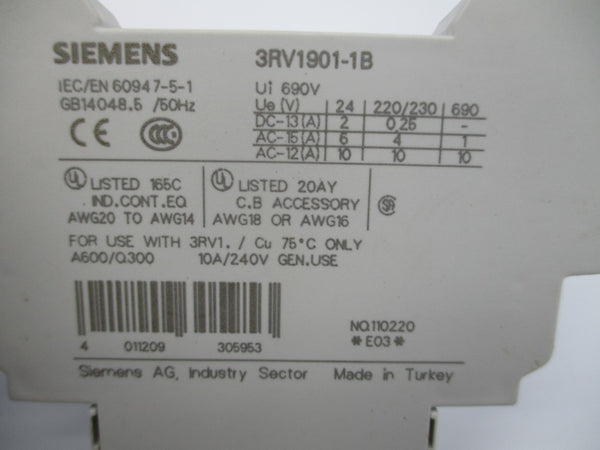 SIEMENS 3RV1901-1B 690V 10A NSNP
