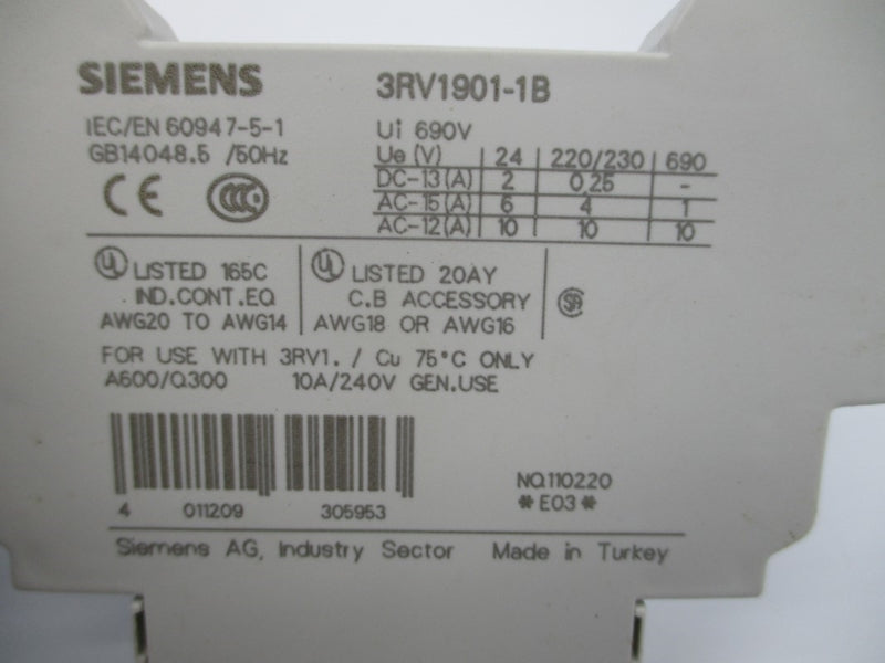 SIEMENS 3RV1901-1B 690V 10A NSNP