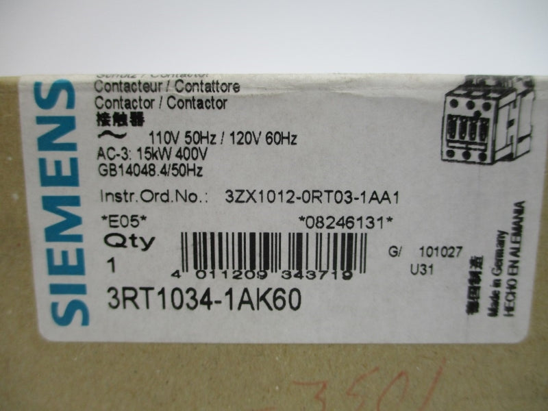 SIEMENS 3RT1034-1AK60 110/120V 50A NSMP