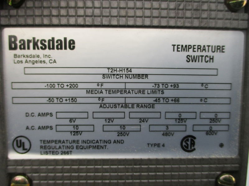BARKSDALE T2H-H154 600VAC 10A -100-+200'F NSMP