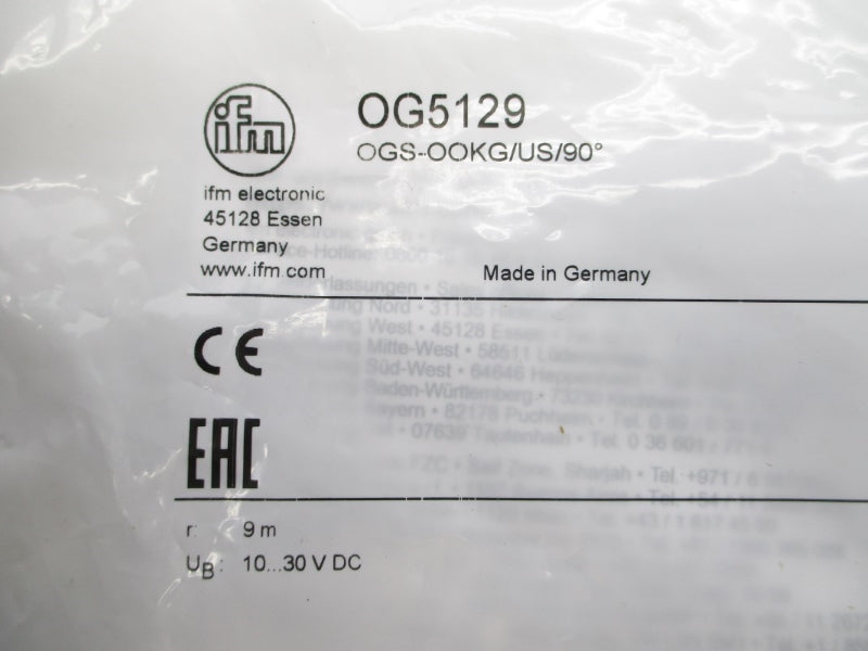 IFM EFECTOR OGS-OOKG/US/90 OG5129 10-30VDC NSMP