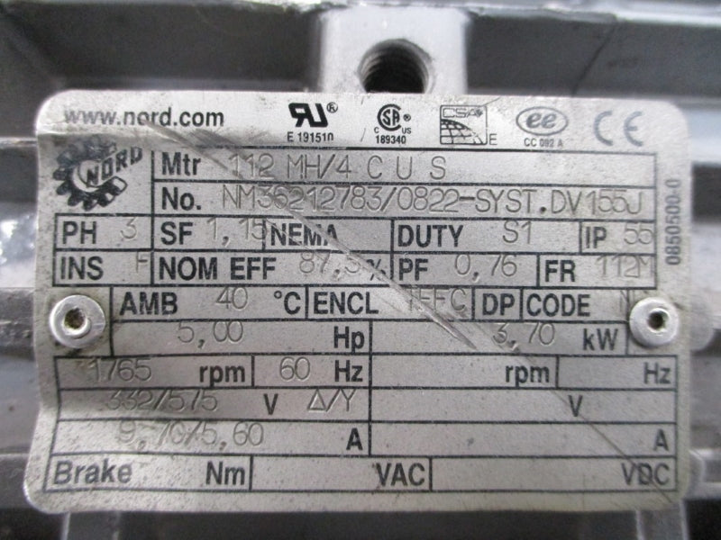 NORD DRIVESYSTEMS SK2282AZGF 112MH/4CUS 332/575V 9.70/5.60A NSNP