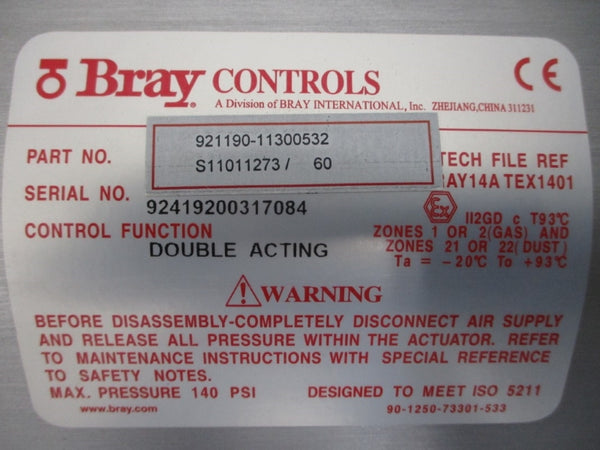BRAY CONTROLS 30R-0800 W/ 921190-11300532 140PSI NSNP