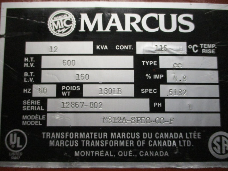 MARCUS MS12A-SPEC-CC-F TYPE CC 600V 115'C NSNP