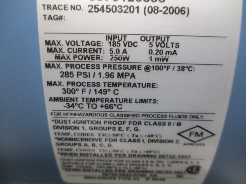 ROSEMOUNT 8707FPA040C1W0N0 185VDC 5.0A 285PSI 300'F NSNP