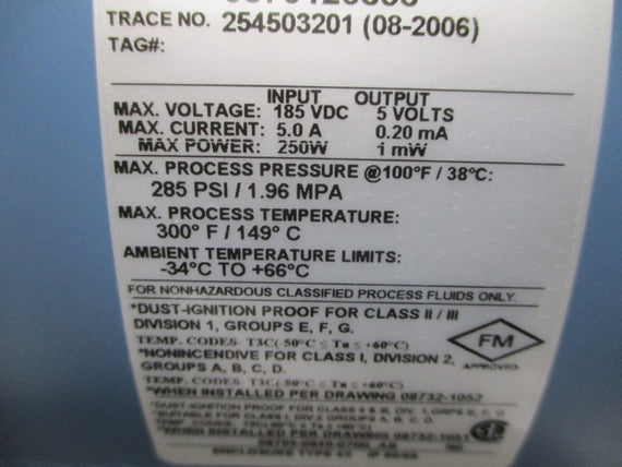 ROSEMOUNT 8707FPA040C1W0N0 185VDC 5.0A 285PSI 300'F NSNP