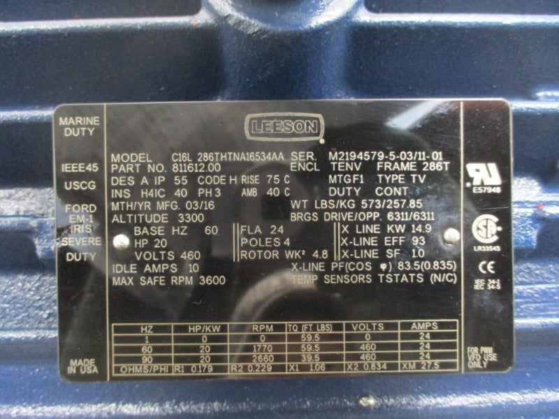 STEARNS 1087082H0GLFB W/ LEESON C16L286THTNA16534AA 460V 24A NSNP