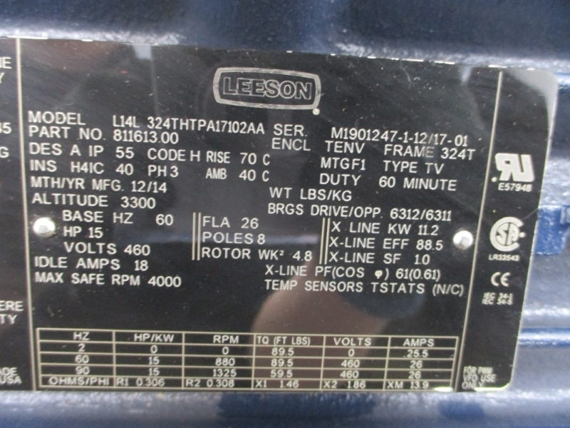 STEARNS 1087092H0GLFB W/ LEESON L14L324THTPA17102AA 460V 26A NSNP