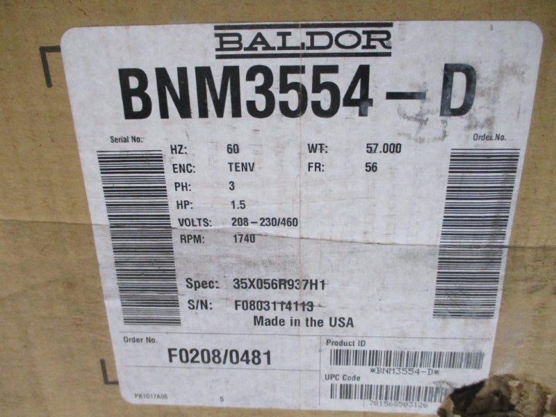 BALDOR BNM3554-D 208-230/460V 4.2-4/2A NSMP