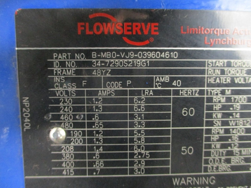 FLOWSERVE L120-10 B-MB0-VJ9-039604610 W/ GA INDUSTRIES 8FL-FIG804 480V 1.4A NSNP