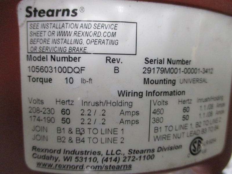 GENERAL ELECTRIC 5KS182SAA345 W/ STEARNS 105603100DQF 230/460V 4.8/2.4A NSMP