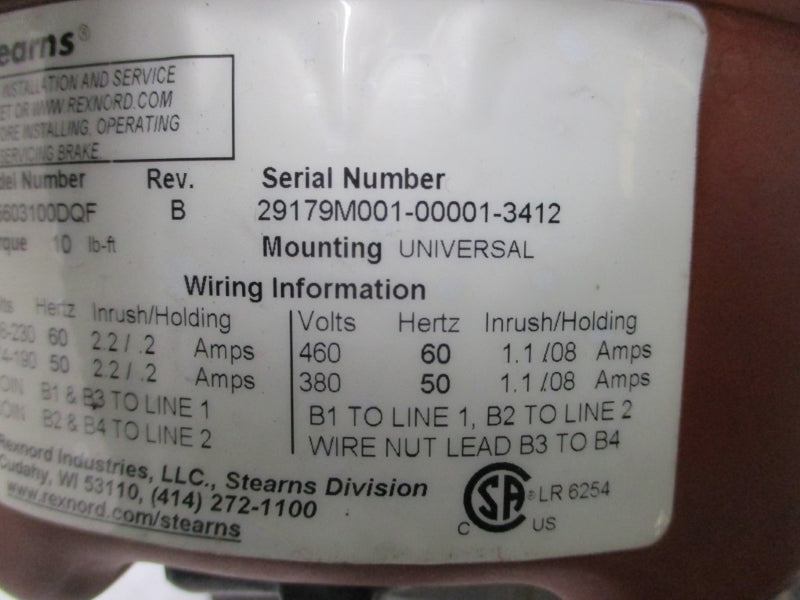GENERAL ELECTRIC 5KS182SAA345 W/ STEARNS 105603100DQF 230/460V 4.8/2.4A NSMP