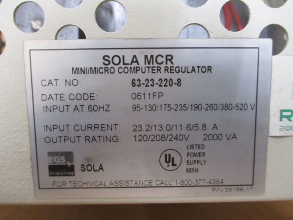 SOLA HEVI DUTY 63-23-220-8 120/208/240/480V 23.2/13.0/11.6/5.8A NSMP