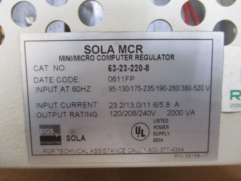 SOLA HEVI DUTY 63-23-220-8 120/208/240/480V 23.2/13.0/11.6/5.8A NSMP