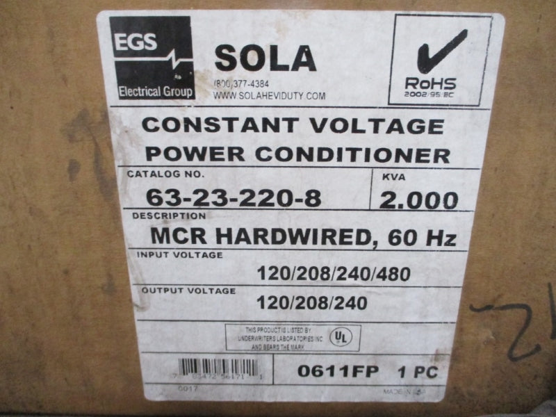 SOLA HEVI DUTY 63-23-220-8 120/208/240/480V 23.2/13.0/11.6/5.8A NSMP