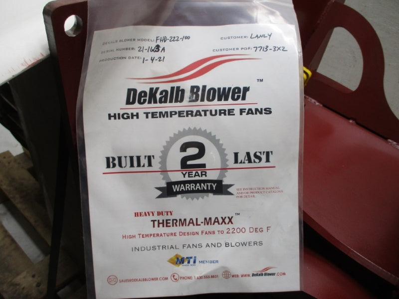 DEKALB BLOWER FHD-222-100 W/ 7713-AH1-1 FHD222 NSNP