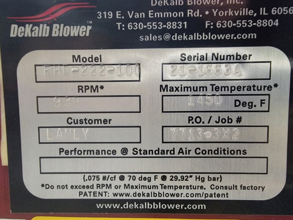 DEKALB BLOWER FHD-222-100 W/ 7713-AH1-1 FHD222 NSNP