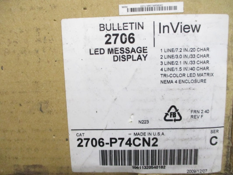 ALLEN BRADLEY 2706-P74CN2 SER. C F/W 2.40 100-240VAC 1.5A NSMP