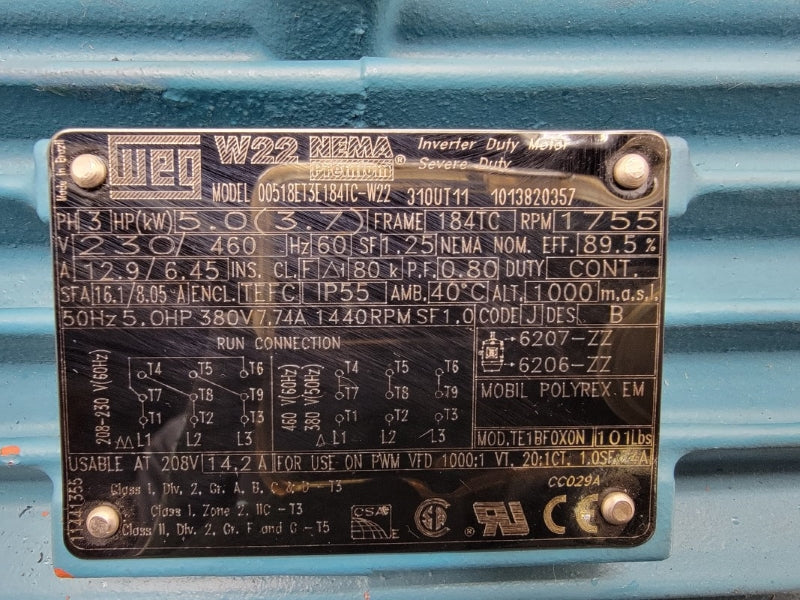 WEG 00518ET3E184TC-W22 230/460V 12.9/6.45A NSNP