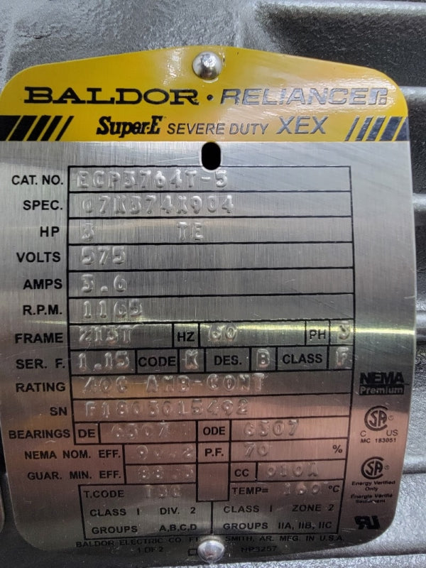 BALDOR ECP5764T-5 575V 3.6A NSNP