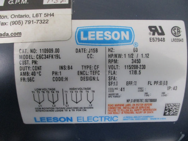 HPI 1-50CC W/ LEESON 110909.00 C6C34FK19L 115/208-230V 17/8.5A NSNP