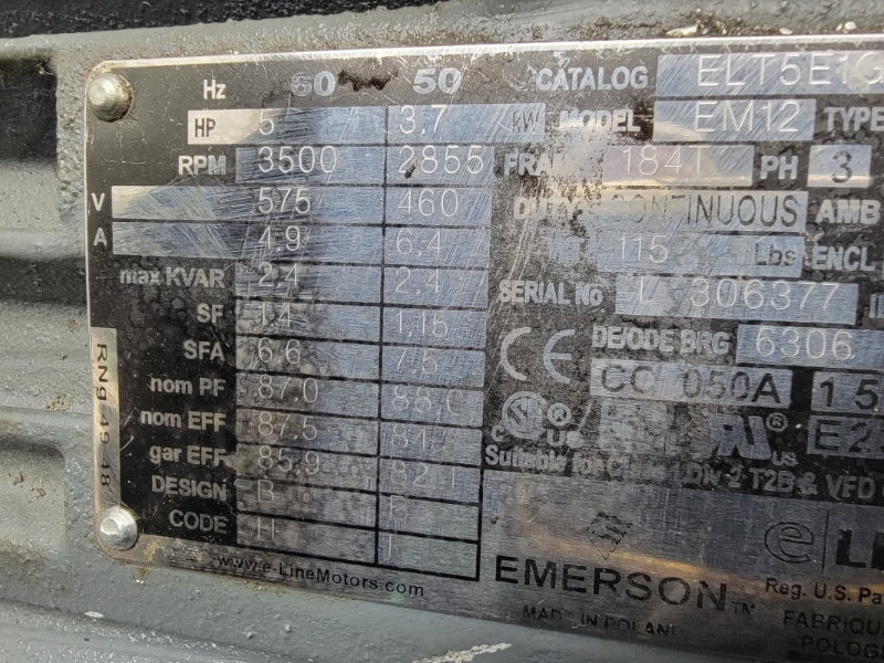 EMERSON ELT5E1G 575/460V 4.9/6.4A NSNP