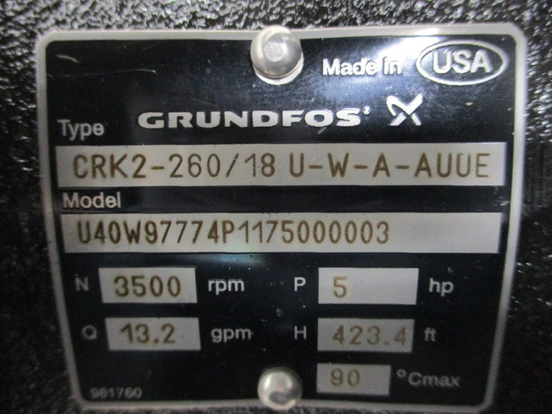 GRUNDFOS CRK2-260/18 U-W-A-AUUE U40W97774P1175000003 NSNP