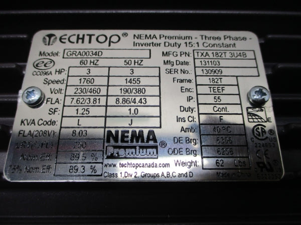 TECHTOP GRA0034D 208-230/460V 7.62/3.81A NSMP