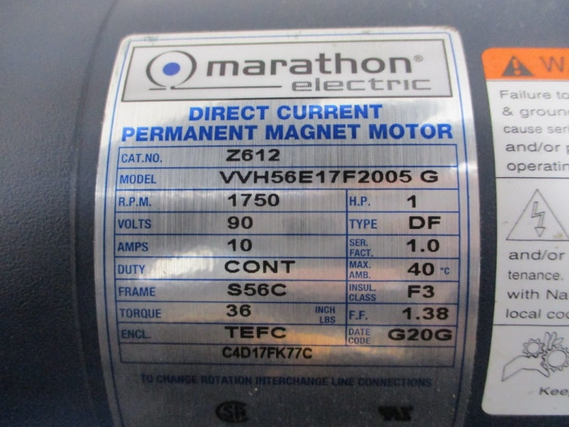 MARATHON ELECTRIC Z612 W/ STELRON SFLGR-2-2-CK-1DC-56CL 90V 10A NSNP