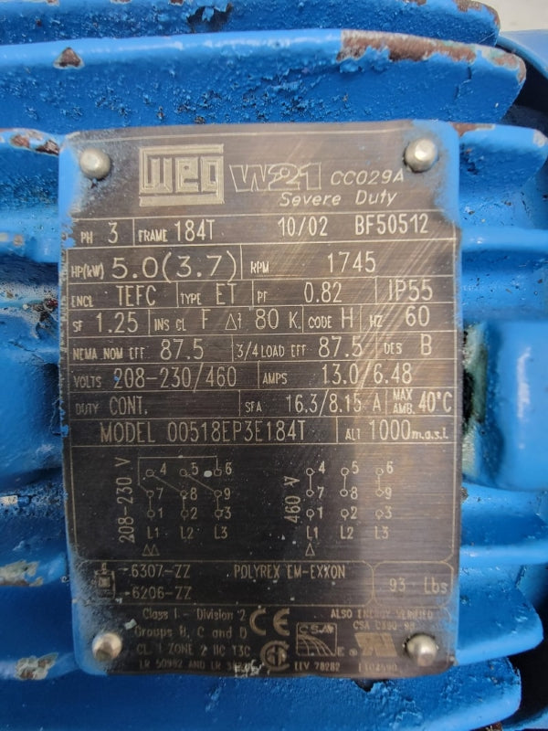 WEG 00518EP3E184T 208-230/460V 13.0/6.48A UNMP