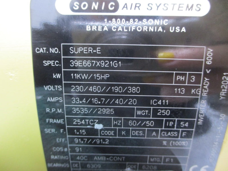 SONIC AIR SYSTEMS SONIC100 W/ 39E667X921G1 230/460 33.4/16.7 NSMP