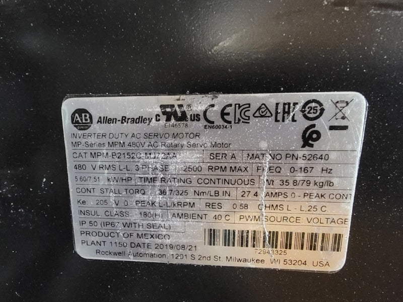 ALLEN BRADLEY MPM-B2152C-MJ72AA SER. A 480VAC 27.4A NSMP