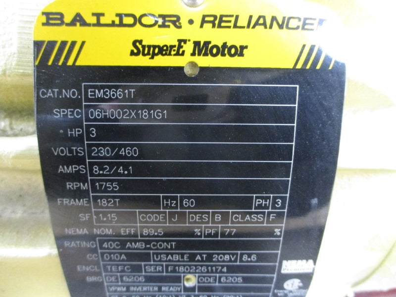 DEKALB BLOWER FHD135-100 W/ BALDOR RELIANCE EM3661T 230/460V 8.2/4.1A NSMP