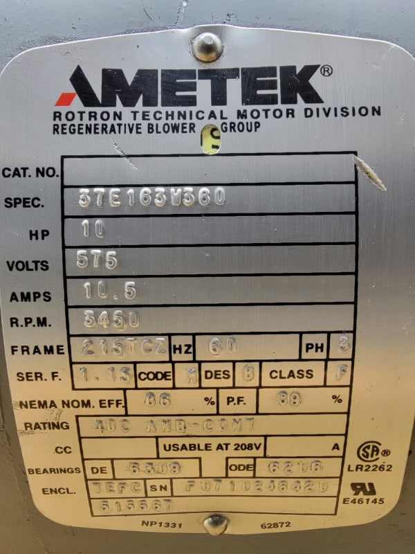 AMETEK 37E163W360 575V 10.5A (AS PICTURED) NSNP