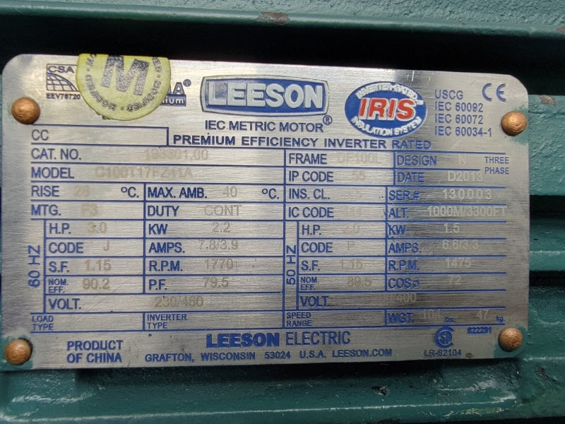 LEESON 193301.00 C100T17FZ11A 230/460V 7.8/3.9A (AS PICTURED) NSNP