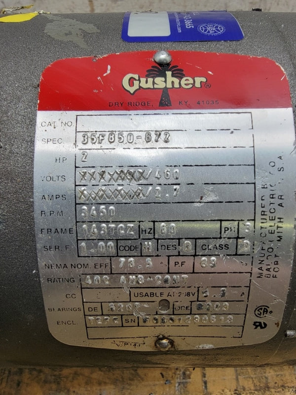 GUSHER PUMPS 11019NS-SE-A W/ 35F850-672 460V 2.7A UNMP