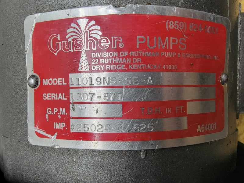 GUSHER PUMPS 11019NS-SE-A W/ 35F850-672 460V 2.7A UNMP