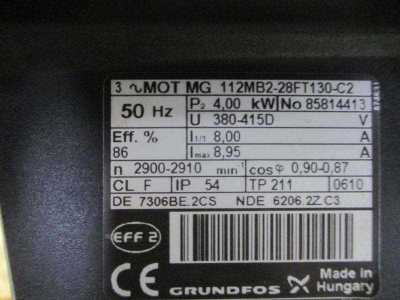 GRUNDFOS MG112MCB2-28FT130-C2 380-415V 8.00/8.95A (AS PICTURED) NSNP