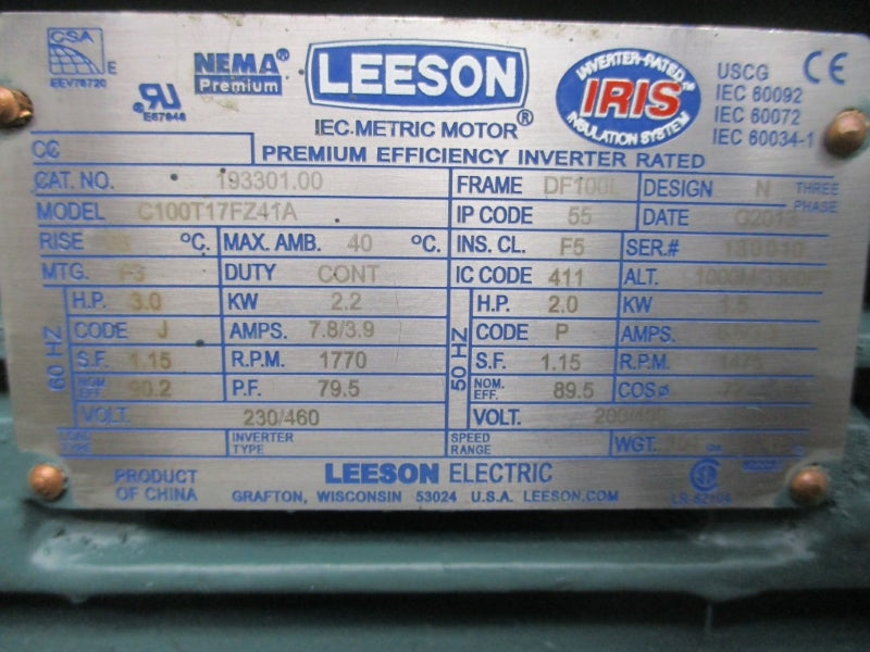 LEESON 193301.00 C100T17FZ41A 230/460V 7.8/3.9A NSNP
