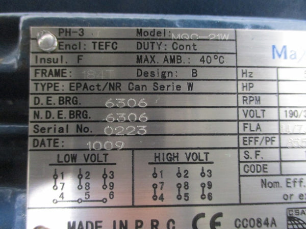 MAX MOTION MQC-21W 208-230/416-460/480V 14/7.0-6.4A NSNP